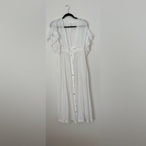 White Button-Front Cotton Maxi Dress